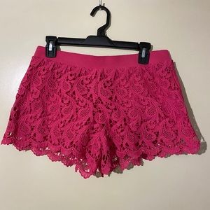Pink Shorts with Lace Overlay